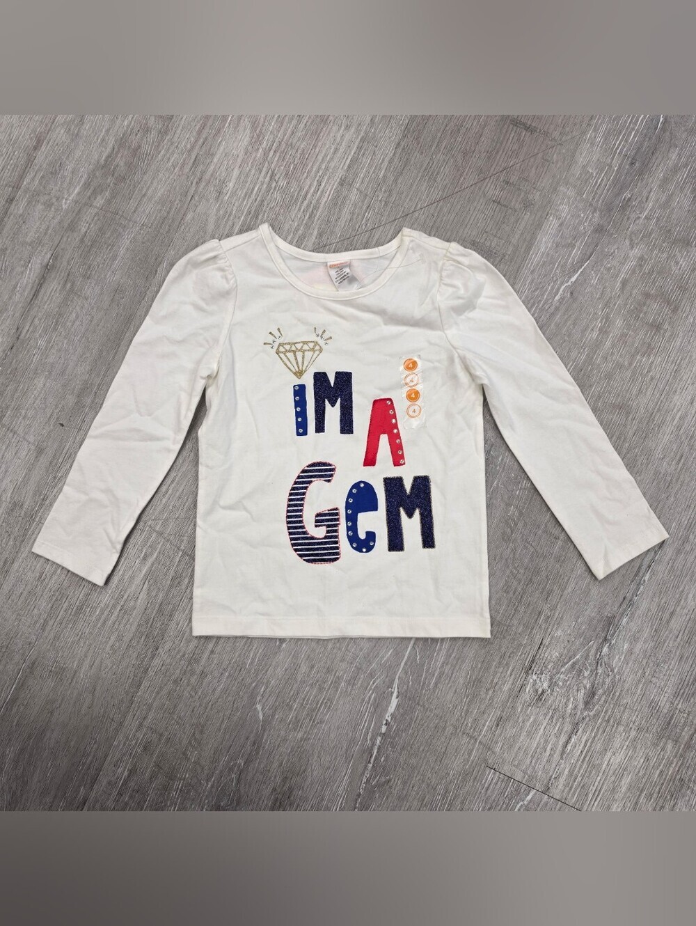 GYMBOREE Girls' Cream "I'm a Gem" Long-Sleeve Tee NEW WITH TAGS